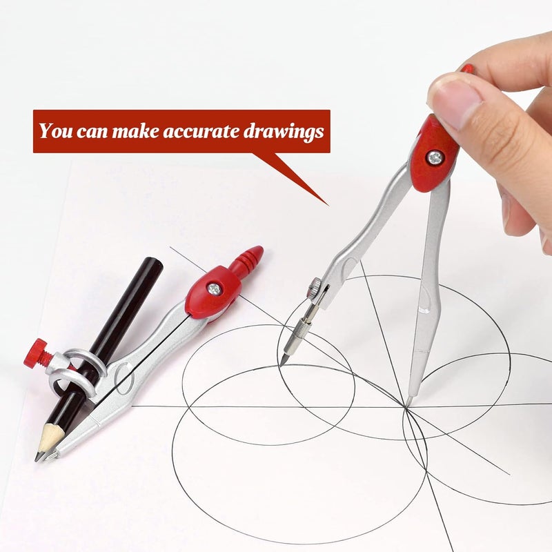Vobou Math Geometry Kit Sets 10 Piece Student Supplies with Shatterproof Storage Box,Includes Rulers,Protractor,Compass,Eraser,Pencil Sharpener,Lead Refills,Pencil,for Drafting and Drawings（Red） - Image 3
